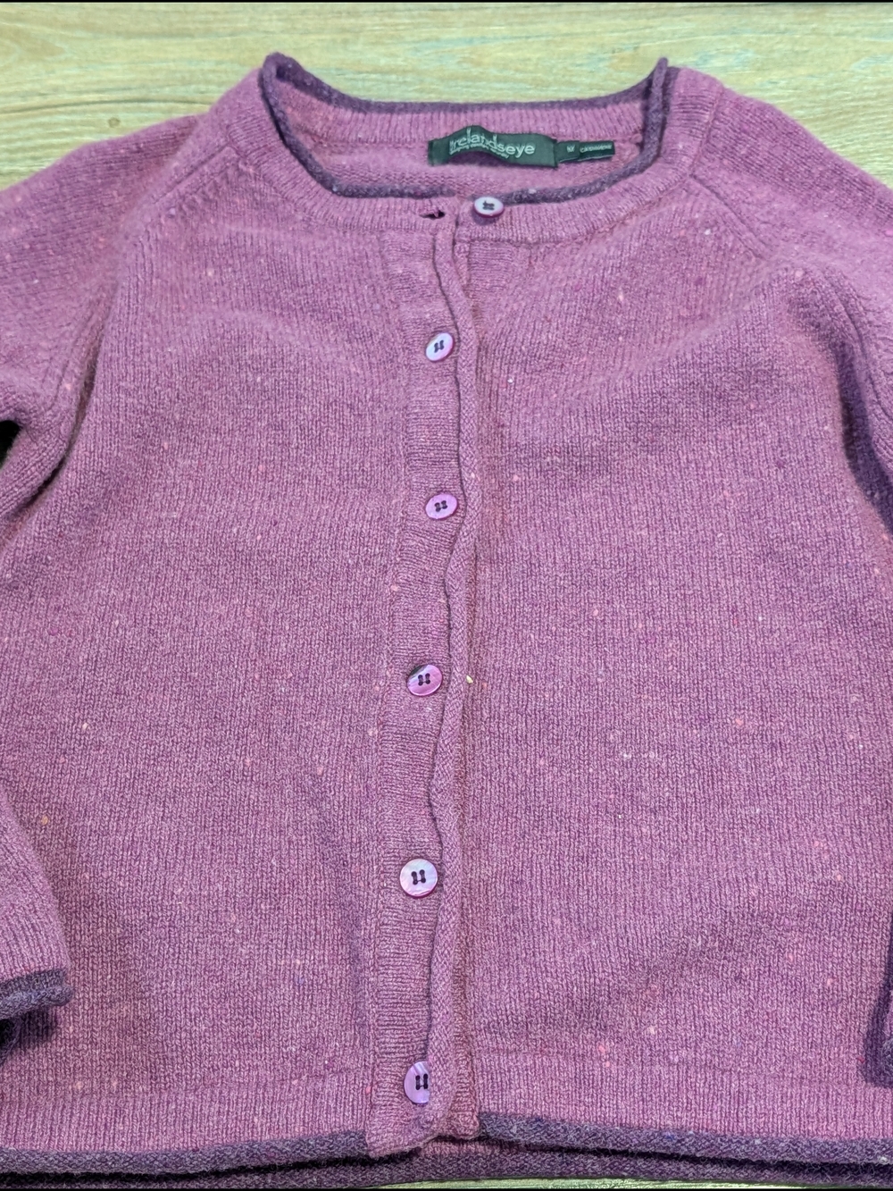 Ireland's Eye Irish Wool Cashmere Cardigan Medium Plum Purple Button Front